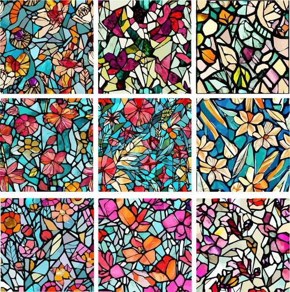 Lekeli Cam Soyut Flora Desenleri Çizimleri