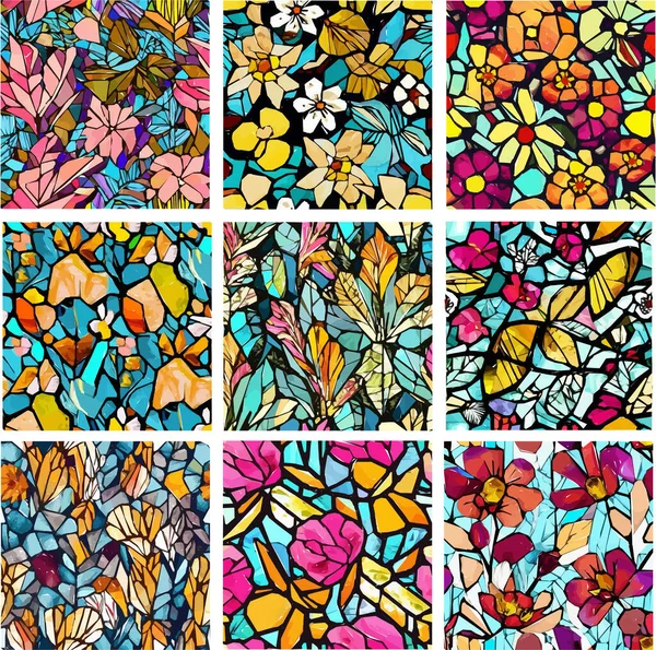 Lekeli Cam Soyut Flora Desenleri Çizimleri