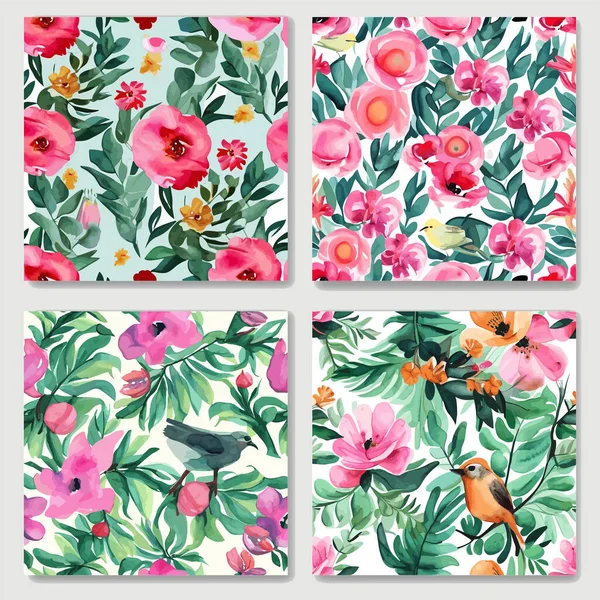 Kuş, çiçek, yaprak, dal. El çizimi suluboya vektör çizimi. Eski model.