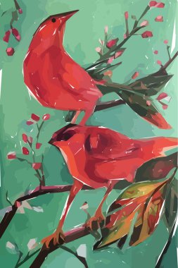 Floral Illustration Background, Colorful flowers, trees and leav