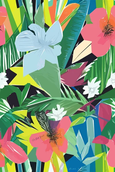 Schönes Textilmuster Mit Vogel Blumen Und Blättern Florale Illustration — Stockvektor