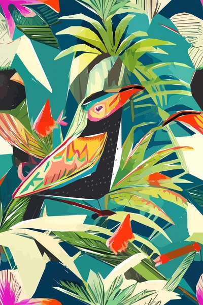 Krásný Textilní Vzor Ptákem Květinami Listy Květinová Ilustrace — Stockový vektor