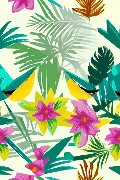 Krásný Textilní Vzor Ptákem Květinami Listy Květinová Ilustrace — Stockový vektor