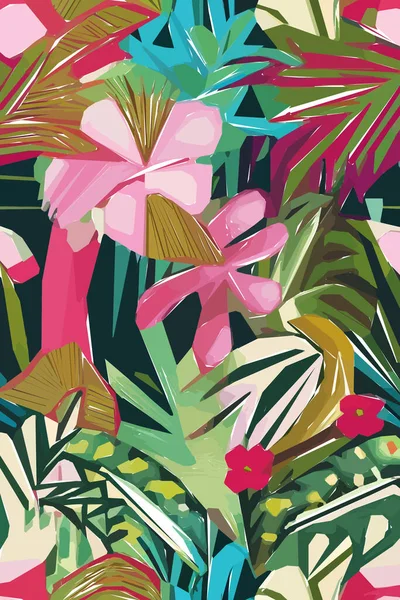 Belo Padrão Têxtil Com Pássaro Flores Folhas Ilustração Floral — Vetor de Stock