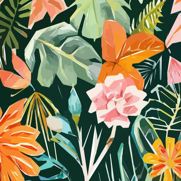 Çiçekler, yapraklar ve dallar. Tasarım geçmişiniz için el çizimi tropikal suluboya vektörü.