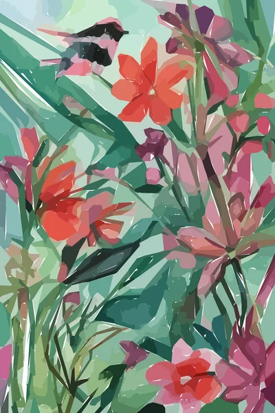 Çiçekler, yapraklar ve dallar. Tasarım geçmişiniz için el çizimi tropikal suluboya vektörü.