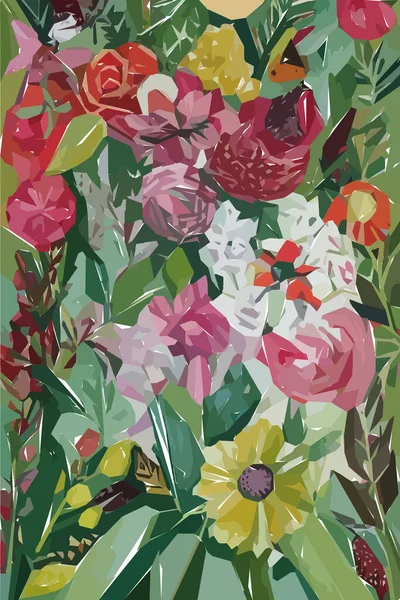 Çiçekler, yapraklar ve dallar. Tasarım geçmişiniz için el çizimi tropikal suluboya vektörü.