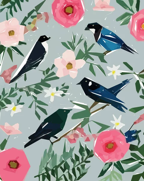 Colorful illustration of bird, flowers, leaves. Vector for wallpapers, fabrics, wrappers, postcards, greeting cards, wedding invitations, banners.