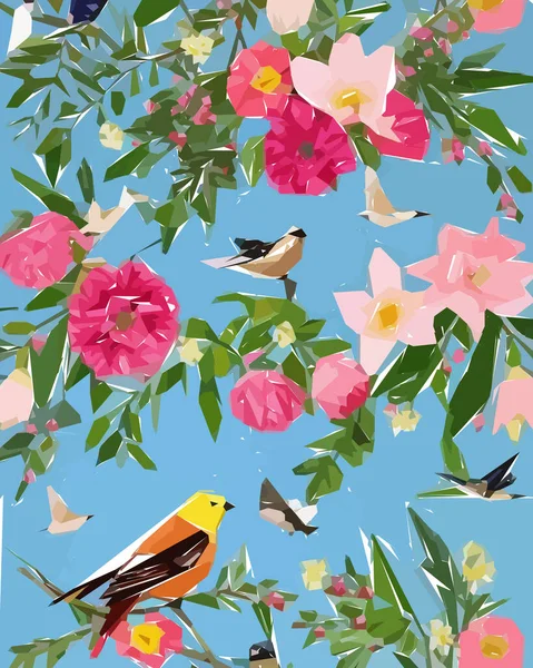 Floral background with birds, flowers and butterflies. Vector illustrations of flower and bird for classic floral background, wedding invitations and frame.