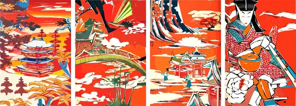 Geleneksel Japon geçmişi Kırmızı. Güzel Sakura çiçekleri