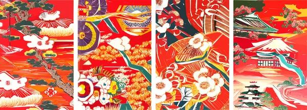 Geleneksel Japon geçmişi Kırmızı. Güzel Sakura çiçekleri