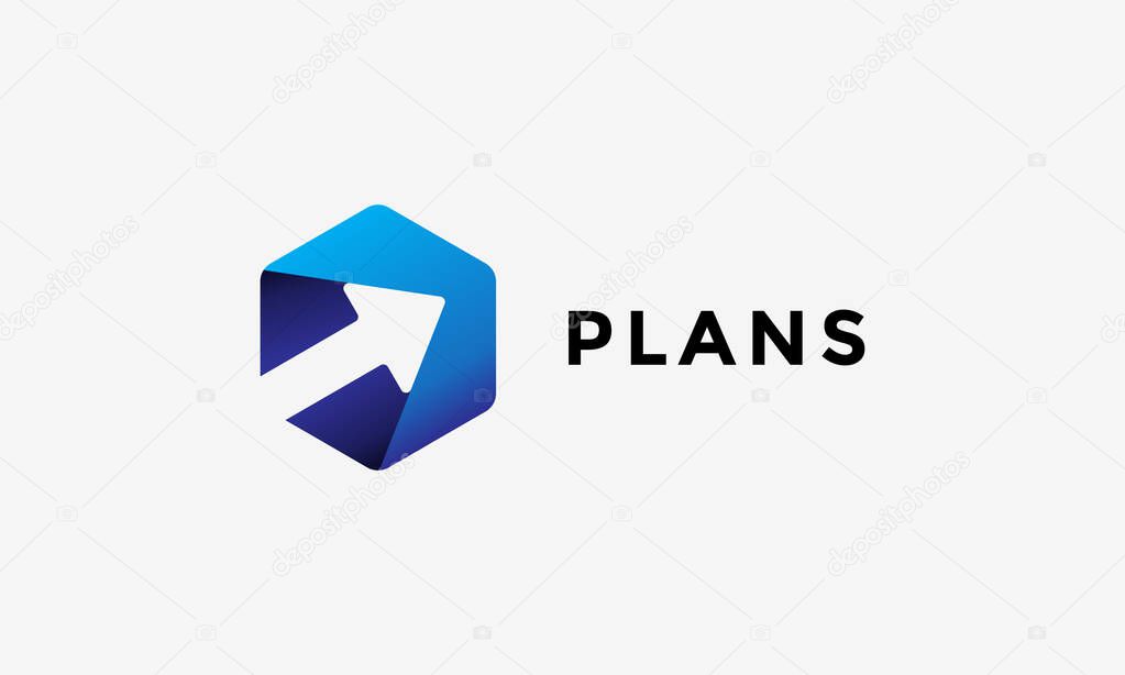 Minimalist concept logo hexagon arrow up typography