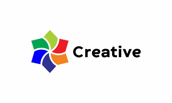 Minimalista Logo Fiore Disegno Colorato Networking Simbolo Del Business — Vettoriale Stock