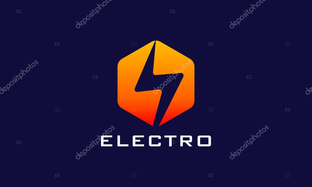 Minimalist logo hexagon electrical thunderbolt for energy industry