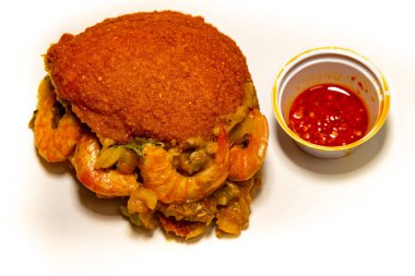 Brazilian acaraj, traditional food of African origin in Bahia, with vatap, caruru and dried shrimp