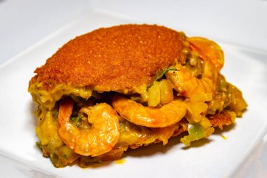 Brazilian acaraje traditional food of African origin in Bahia with vatapa caruru and dried shrimp