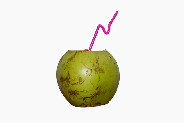 Groene Kokosnoot Met Getekende Emoji Tropisch Kokoswater Selectieve Focus Artistieke — Stockfoto