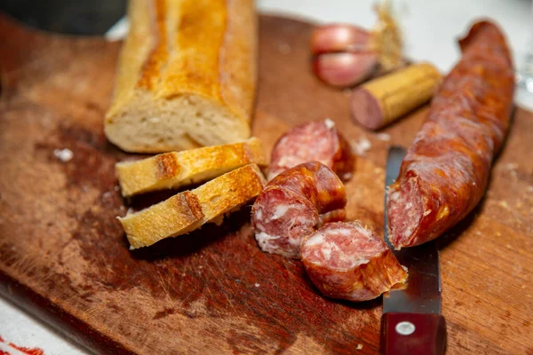 stock image Traditional bread with rustic colonial salami known in Brazil as 