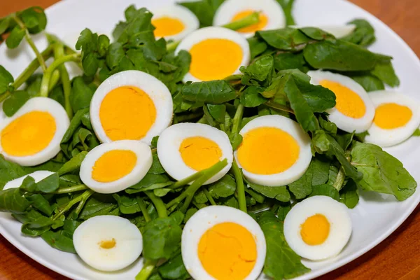 卵と伝統的なウォーターレスサラダ ストック写真
