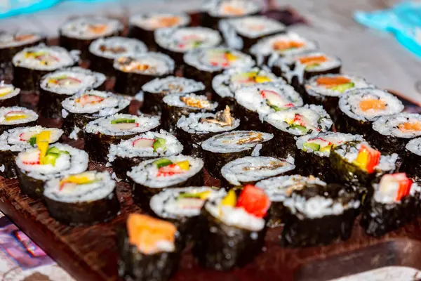 stock image Traditional Japanese sushi in selective focus