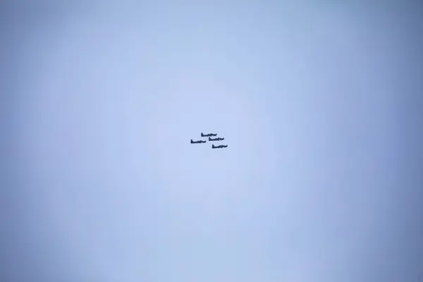 stock image Traditional Brazilian Smoke Squadron, consisting of 3 Super Tucano A-29 Turboprop aircraft