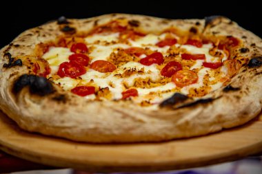 Katupiry peynirli geleneksel Brezilya usulü tavuk pizzası. Frango com akılda kalıcı