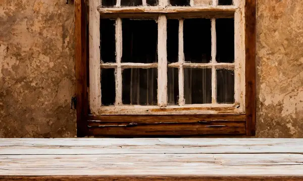 Ön planda kırsal tablolu arkaplan ve arka planda zamanın taktığı eski terk edilmiş pencere