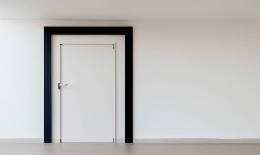 Beyaz duvar iç tasarımında minimalist modern kapı