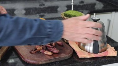 Geleneksel Gaucho kültürü yiyecek ve içeceği, yerba chimarro ile kavrulmuş çam fıstığı. 