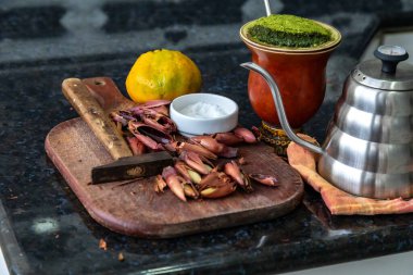 Brezilya kış geleneği, kavrulmuş çam fıstığı ve bergamot ile yerba mate chimarro