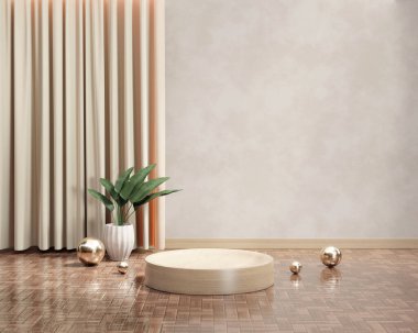 Bitki ve perde ürün sunum arkaplanlı 3B platform oluşturma podyumu