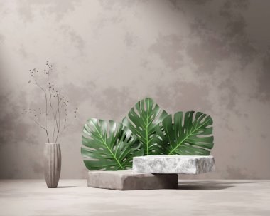 Canavarımsı bitki ürünü sunum arkaplanlı 3D platform oluşturma podyumu