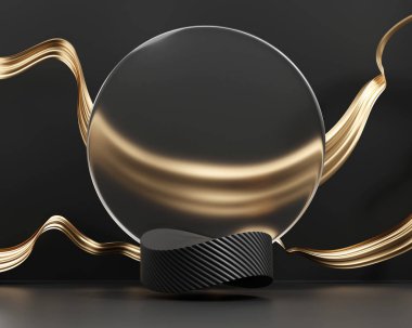 3D biçimlendirme soyut platform podyum ürün sunumu ve altın dekorasyon arka planı