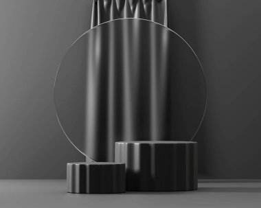 Siyah platform podyum ürün sunumu arkaplanı 3B