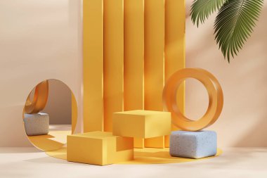 Palmiye ağacı ürün sunum arkaplanlı 3B biçimlendirme platformu