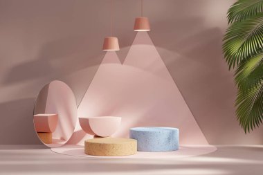 Palmiye ağacı ürün sunum arkaplanlı 3B biçimlendirme platformu