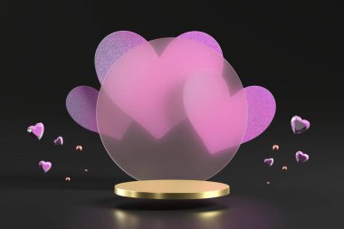 Sevgililer günü sahne podyumu Hearts 'ün ürün sergisi 3D görüntüsüyle süslenir.