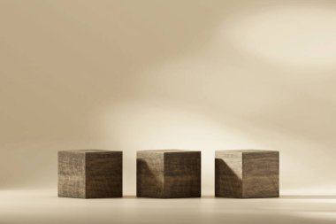 3D soyut ahşap platform podyum ürün sunumu arkaplanı