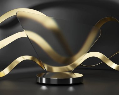 3D soyut lüks altın platform podyum ürün sunumu arkaplanı