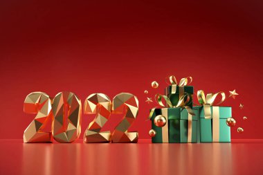 2022 typhographic düşük çokgen biçimi hediye kutuları 3D arkaplan oluşturma