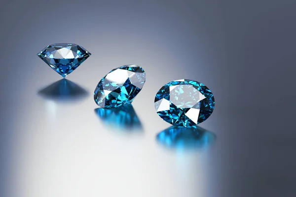 Kék Gyémánt Zafír Csoport Elhelyezett Fényes Háttér Renderelés — Stock Fotó