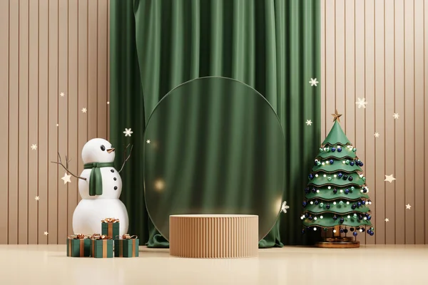 Розкішний Веселий Різдвяний Продукт Відображає Подіум Сосновим Деревом Прикрасою Рендеринга — стокове фото