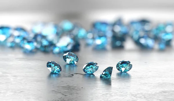 Grupo Safira Diamante Azul Colocado Fundo Brilhante Foco Principal Objeto — Fotografia de Stock