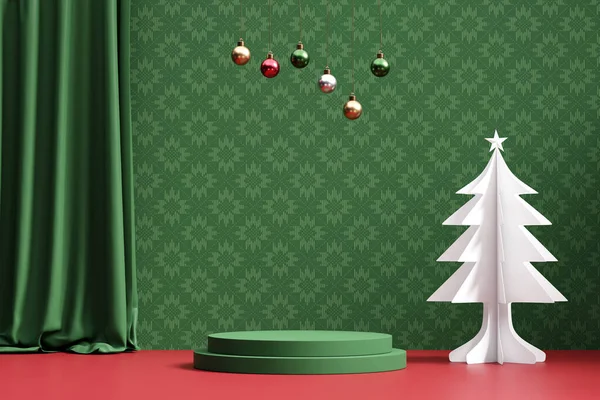 Веселий Різдвяний Продукт Відображає Подіум Прикрасою Фону Рендеринга — стокове фото