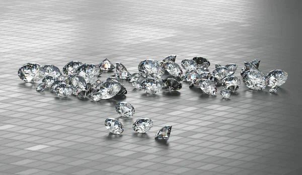 Diamantes Grupo Colocado Fundo Brilhante Renderização — Fotografia de Stock