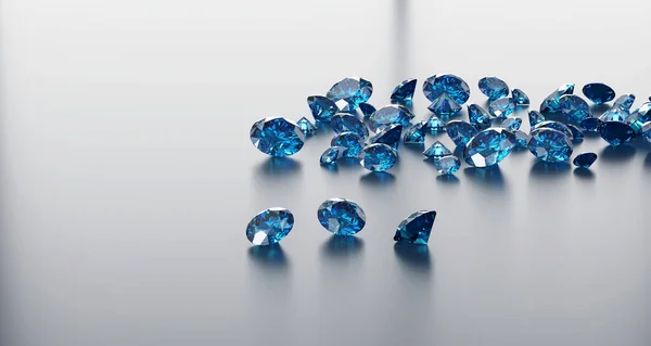 Kék Gyémánt Zafír Csoport Elhelyezett Fényes Háttér Renderelés — Stock Fotó