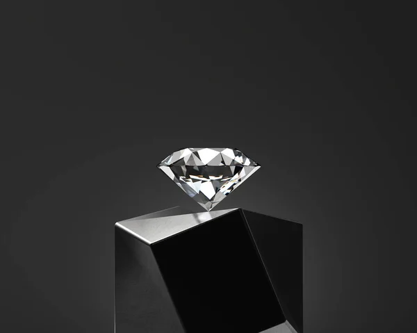 Gema Diamante Abstrato Colocado Sobre Fundo Pódio Preto Renderização — Fotografia de Stock
