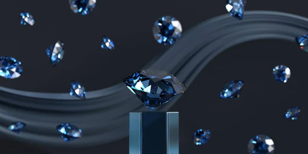 Grupo Safira Diamante Azul Colocado Fundo Brilhante Foco Principal Objeto — Fotografia de Stock