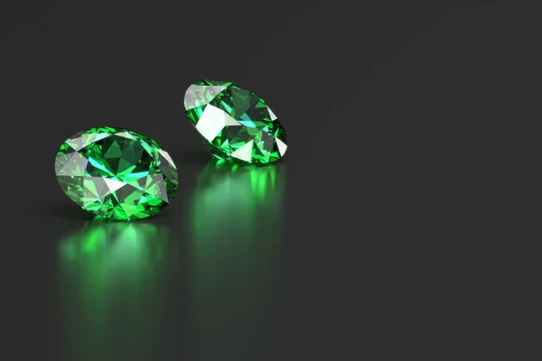Πράσινο Σμαράγδι Διαμάντια Gem Τοποθετείται Φόντο Αντανάκλαση Απόδοση — Φωτογραφία Αρχείου