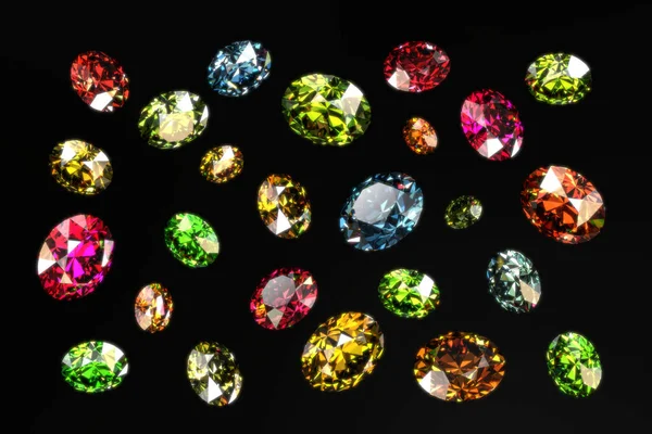Renkli Yuvarlak Mücevherler Siyah Zemin Üzerinde Izole Edilmiş Görüntüleme — Stok fotoğraf